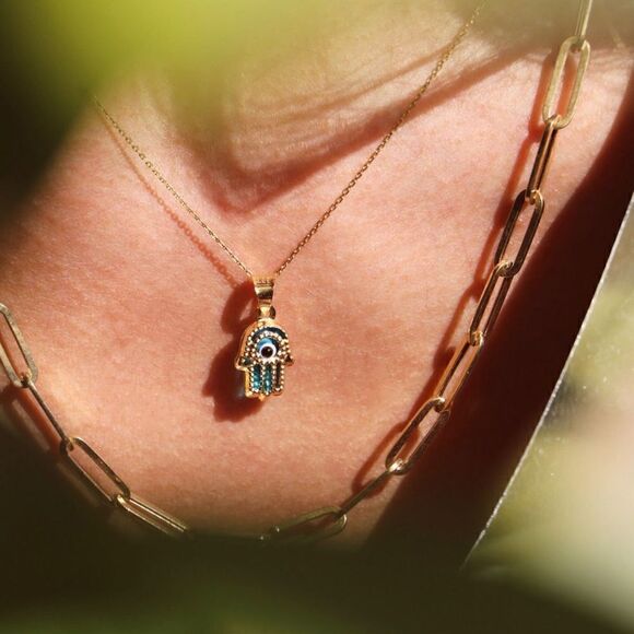 Evil Eye Hamsa 14k Solid Gold Pendant | perfect gift | cheshm Nazar | Birthday | - Picture 3 of 5